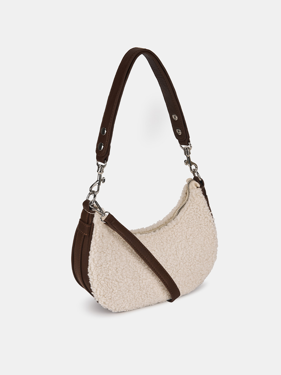 Сумка женская меховая, бежевая, 25x7x13