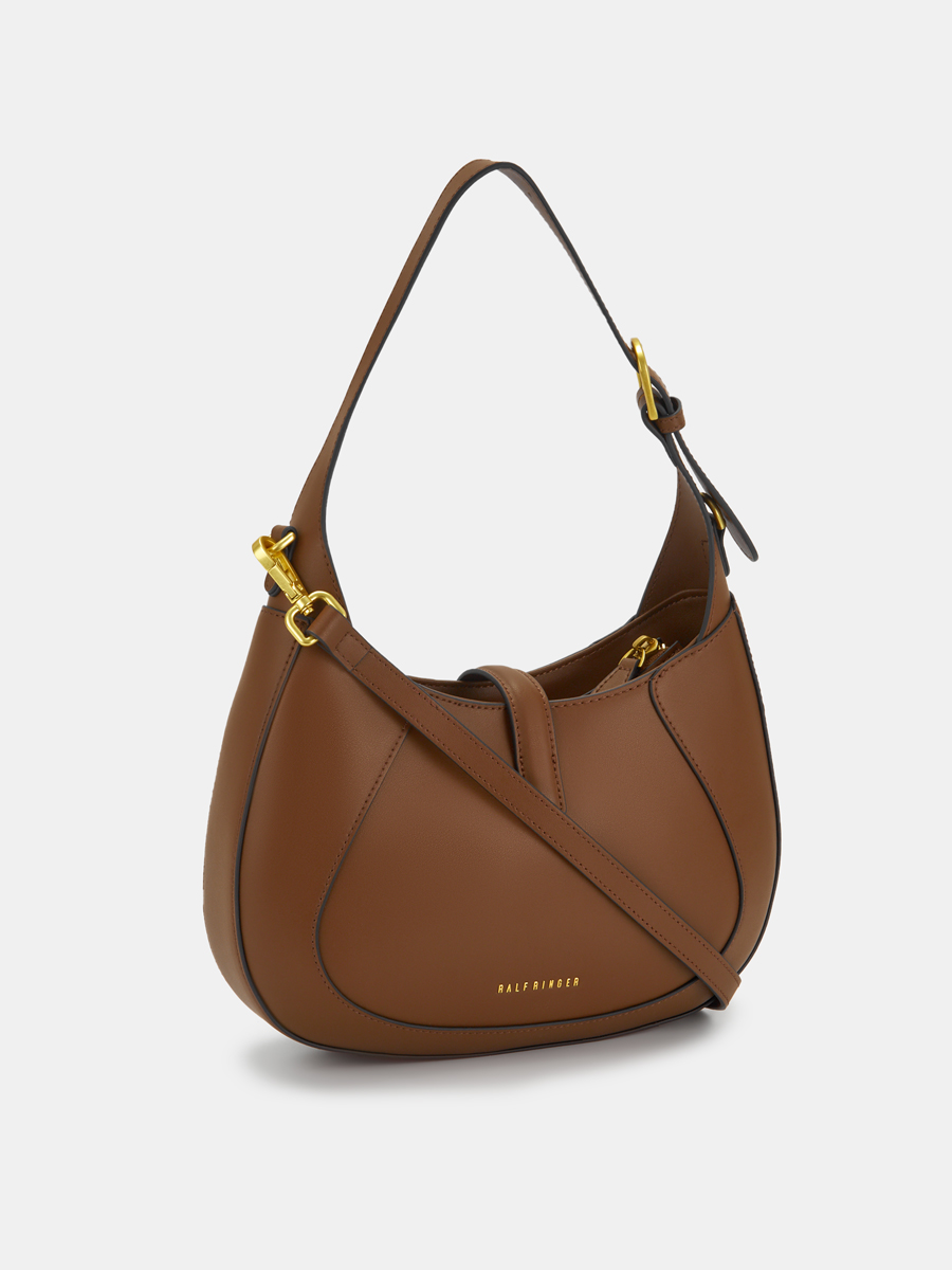  Сумка хобо женская из натуральной кожи, коричневая, 28,5х8х23