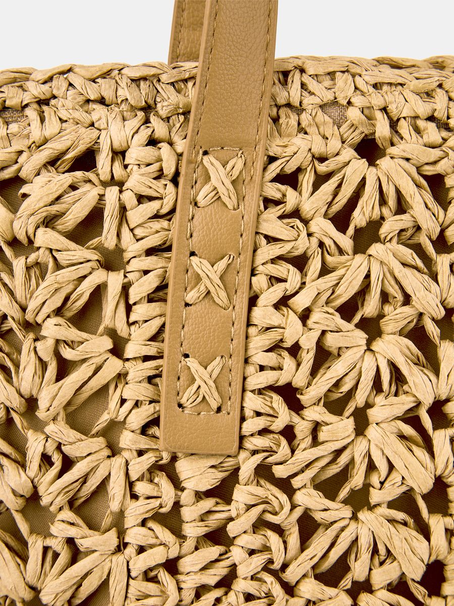 Сумка женская, плетеная, бежевая, 38x38x2