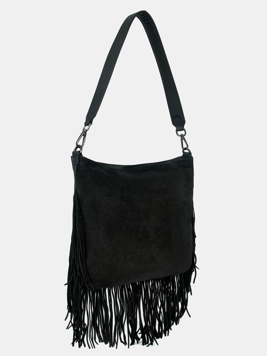 Сумка женская из натурального велюра, черная, 31,5х28х3