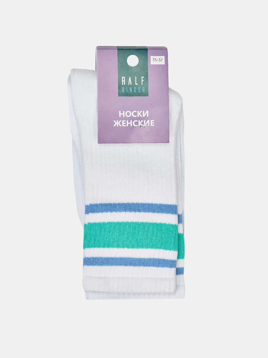 АУОН062300_Н Женские хлопк,однотон.носки в рубч.с цв.полос20см р.35-37