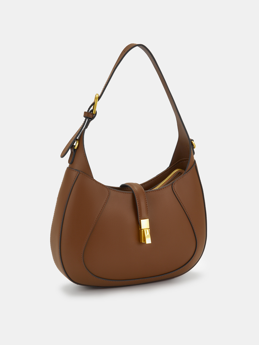  Сумка хобо женская из натуральной кожи, коричневая, 28,5х8х23