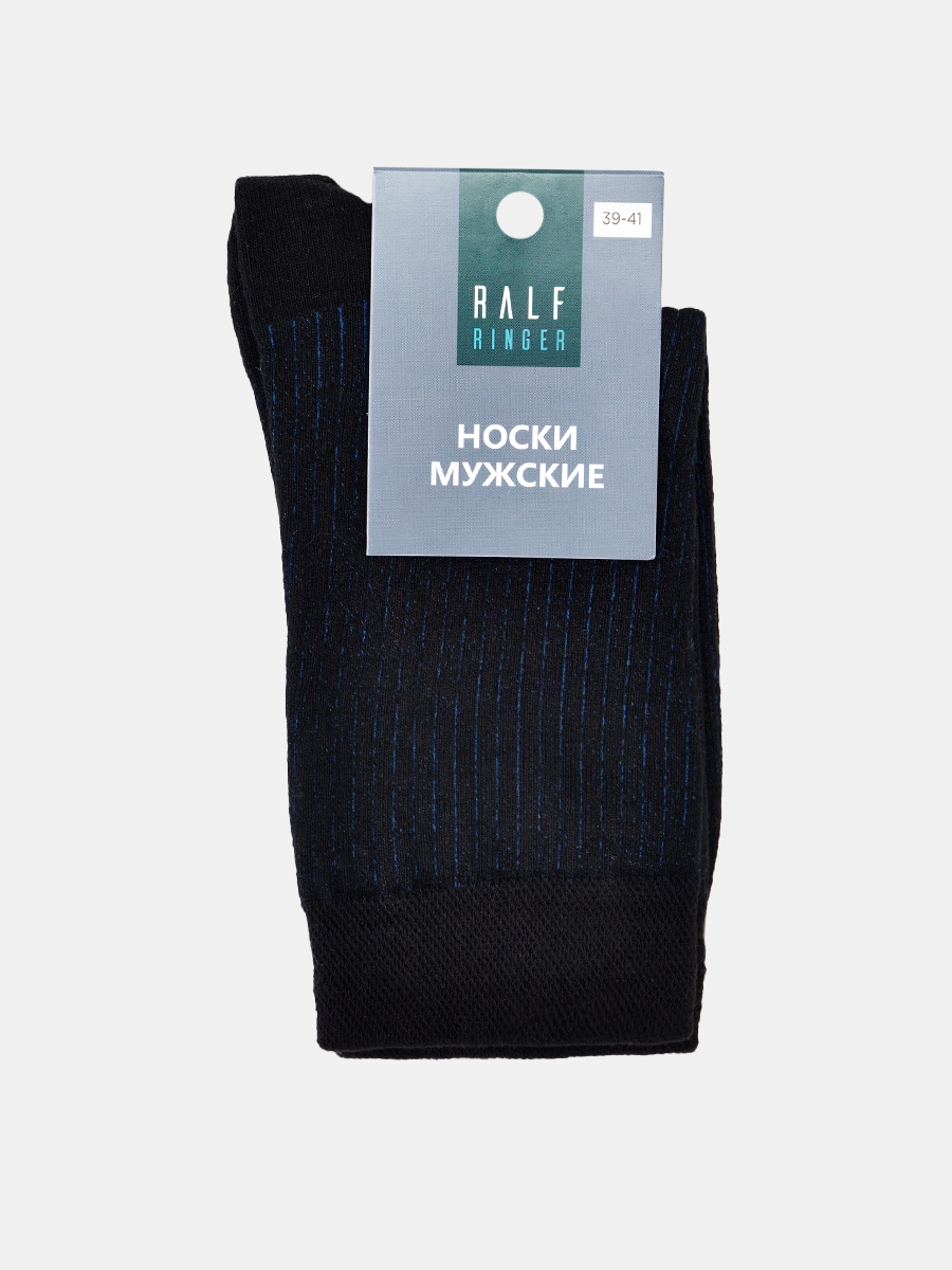 АУОН061900_Н Мужские хлопковые черные носки в синий рубчик 20см р.,39-41