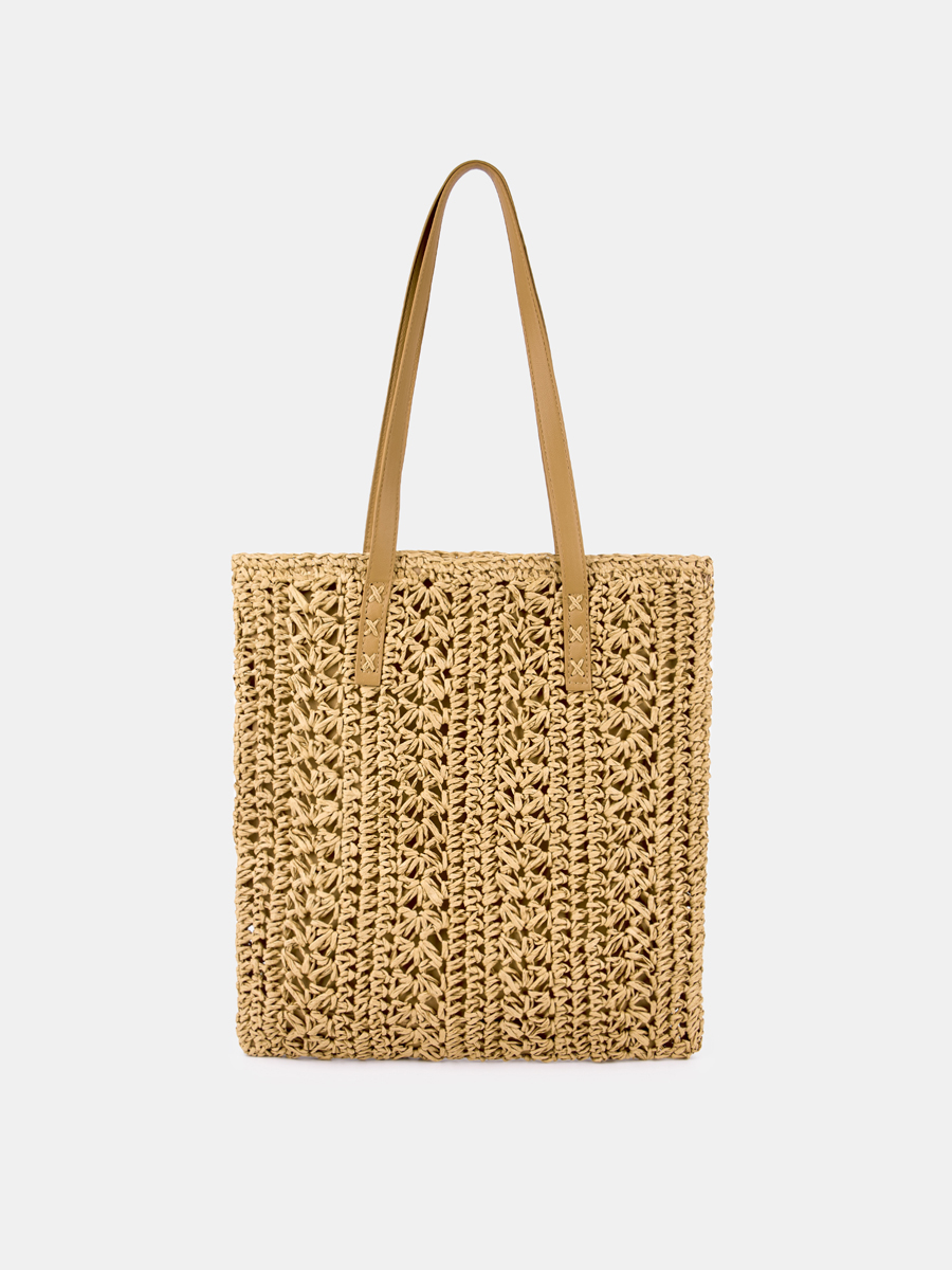 Сумка женская, плетеная, бежевая, 38x38x2