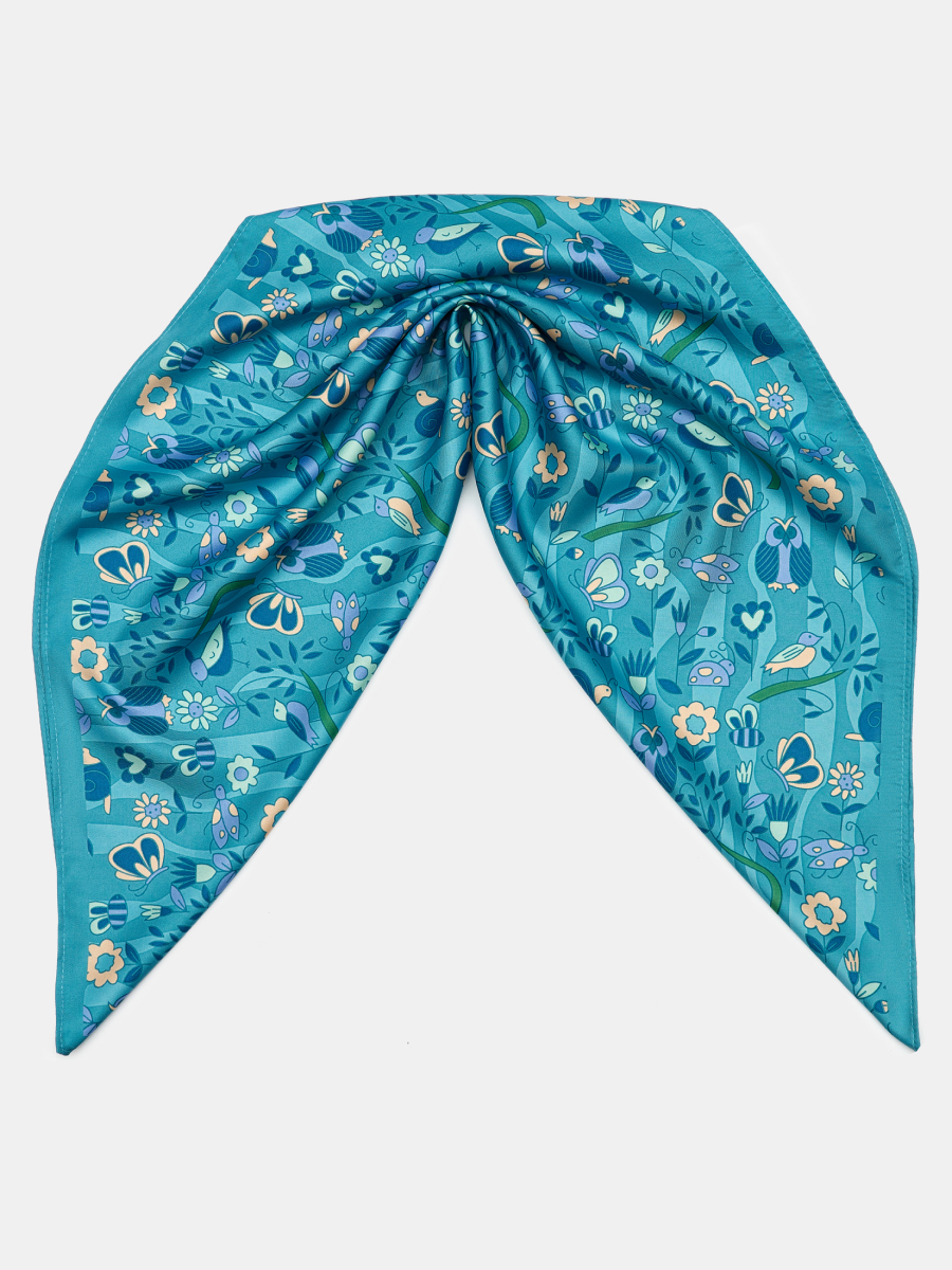 170312P-17486-07_Н Платок женский,100%полиэстер ,55*55, голубой