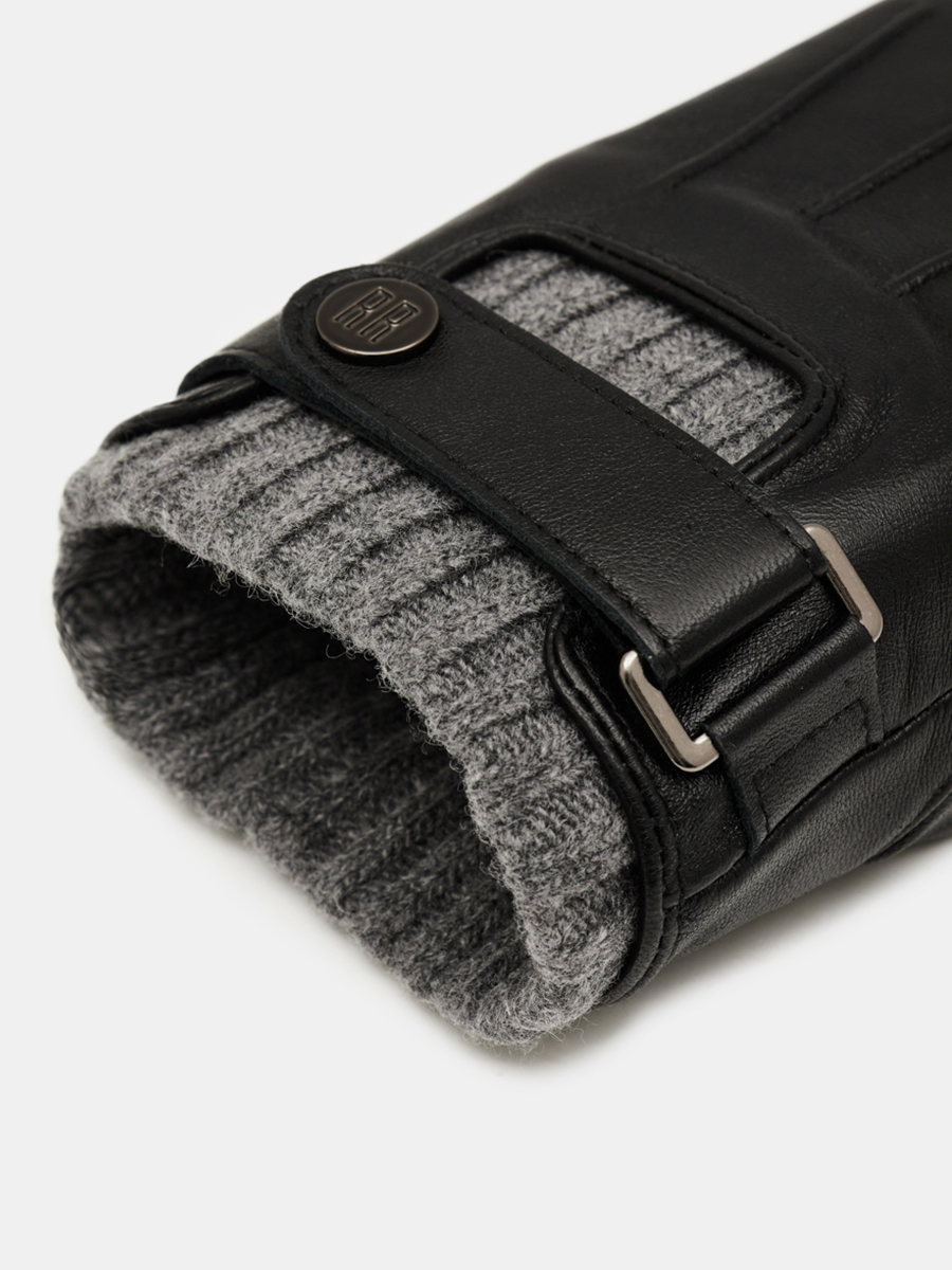 LB-0981M-RF-black/grey-9.5_Н Перчатки муж.нат.кожа70%шерсть 30% акрил р.9,5 черный/серый