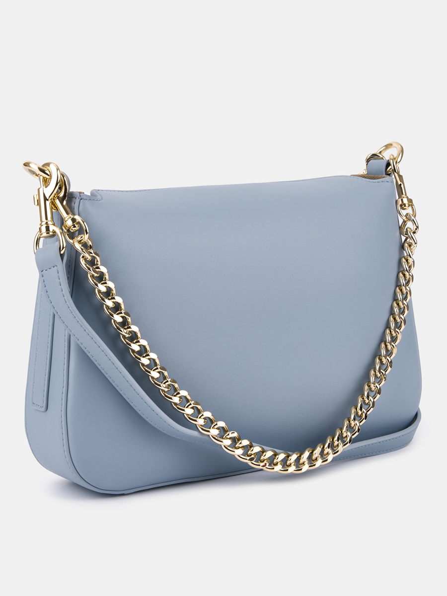 Сумка женская из натуральной кожи, голубая, 26,5х5,2х18,5