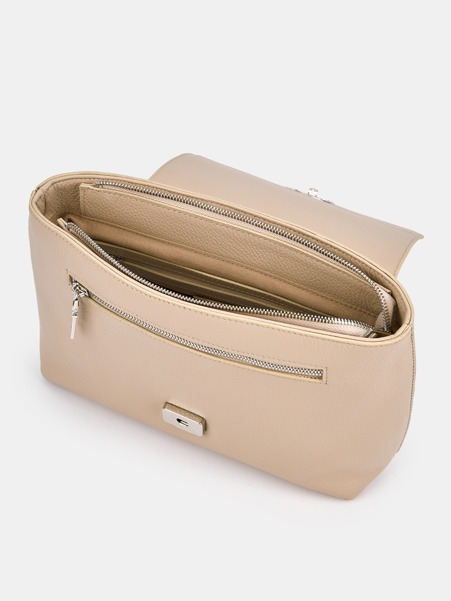 Сумка женская из натуральной кожи, бежевая, 32x10x12,5