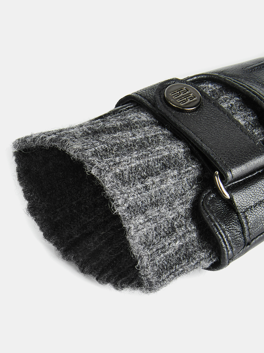 LB-0981L-RF-black-6.5_Н Перчатки жен.нат.кожа70%шерсть ,30% акрил р.6,5 черный/серый