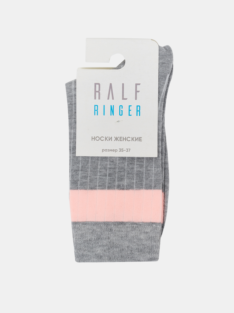 АУОН063800 Носки женск.хлопк.с контрастн. полос.в паголенке р.25 сер/роз