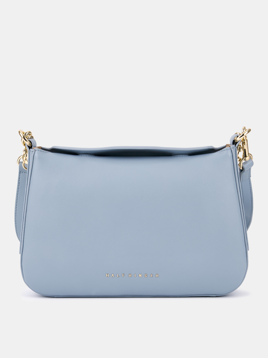 Сумка женская из натуральной кожи, голубая, 26,5х5,2х18,5