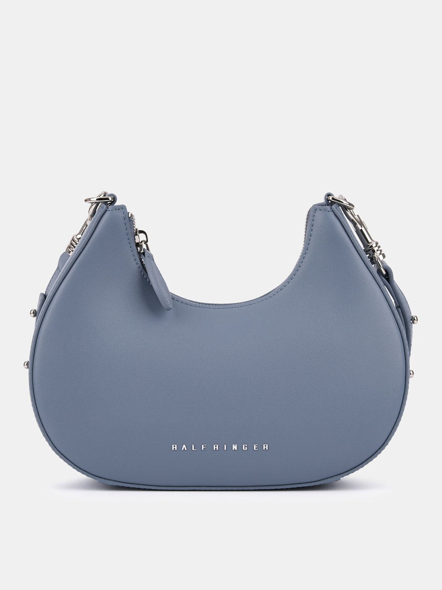 Сумка полумесяц женская из натуральной кожи, голубая, 24,5х6,5х18