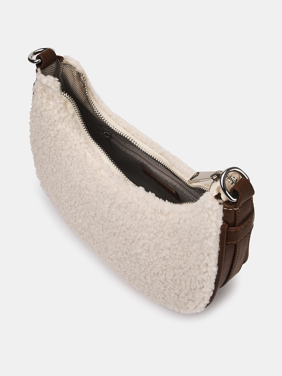 Сумка женская меховая, бежевая, 25x7x13