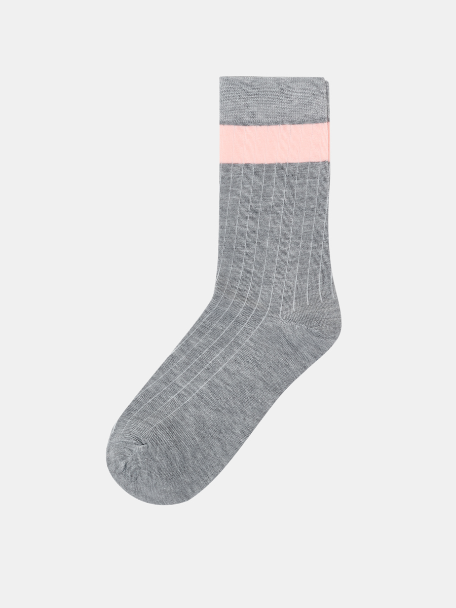 АУОН063800 Носки женск.хлопк.с контрастн. полос.в паголенке р.25 сер/роз