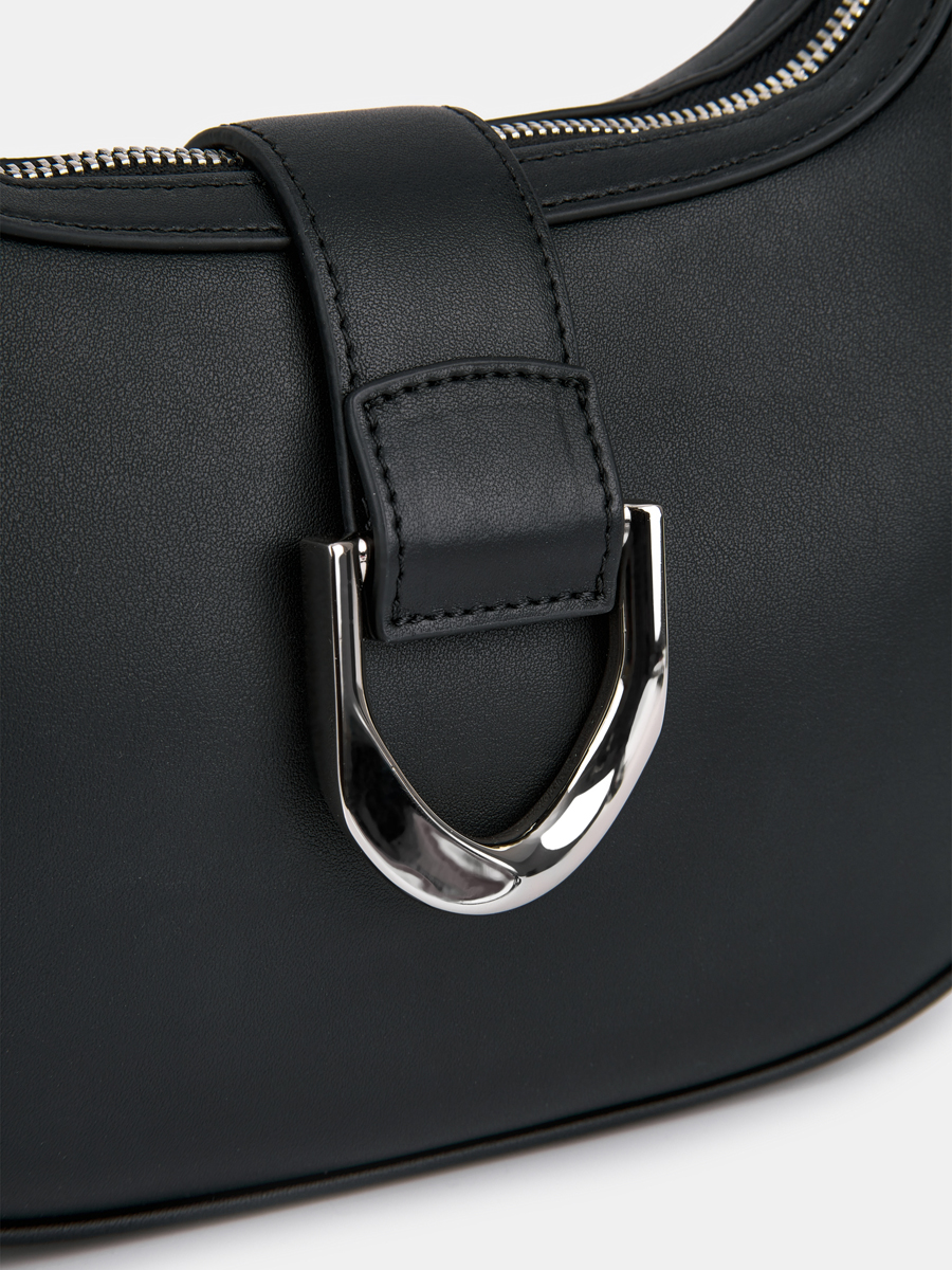 Сумка полумесяц женская из натуральной кожи, черная, 27х7х24