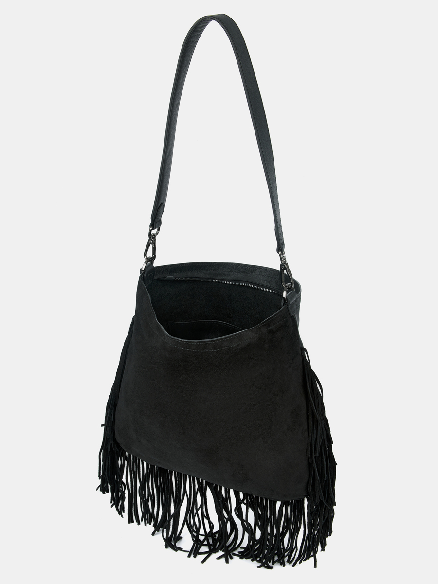 Сумка женская из натурального велюра, черная, 31,5х28х3