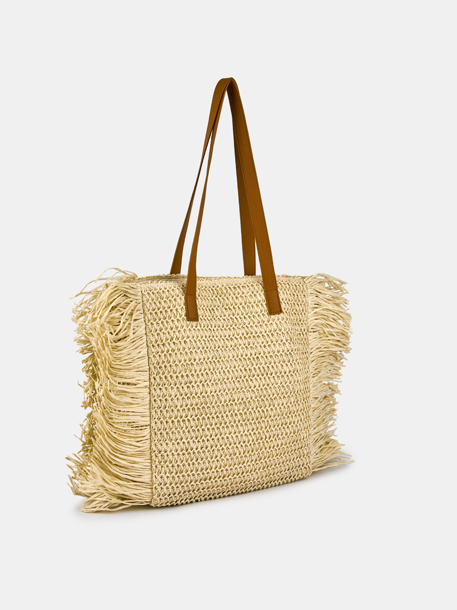 Сумка женская плетеная, бежевая, 42x13x33