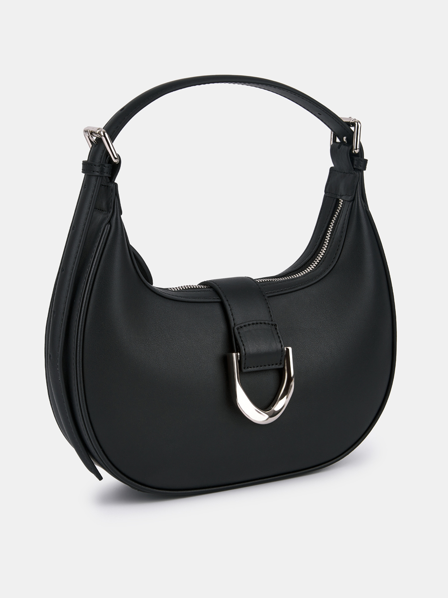 Сумка полумесяц женская из натуральной кожи, черная, 27х7х24