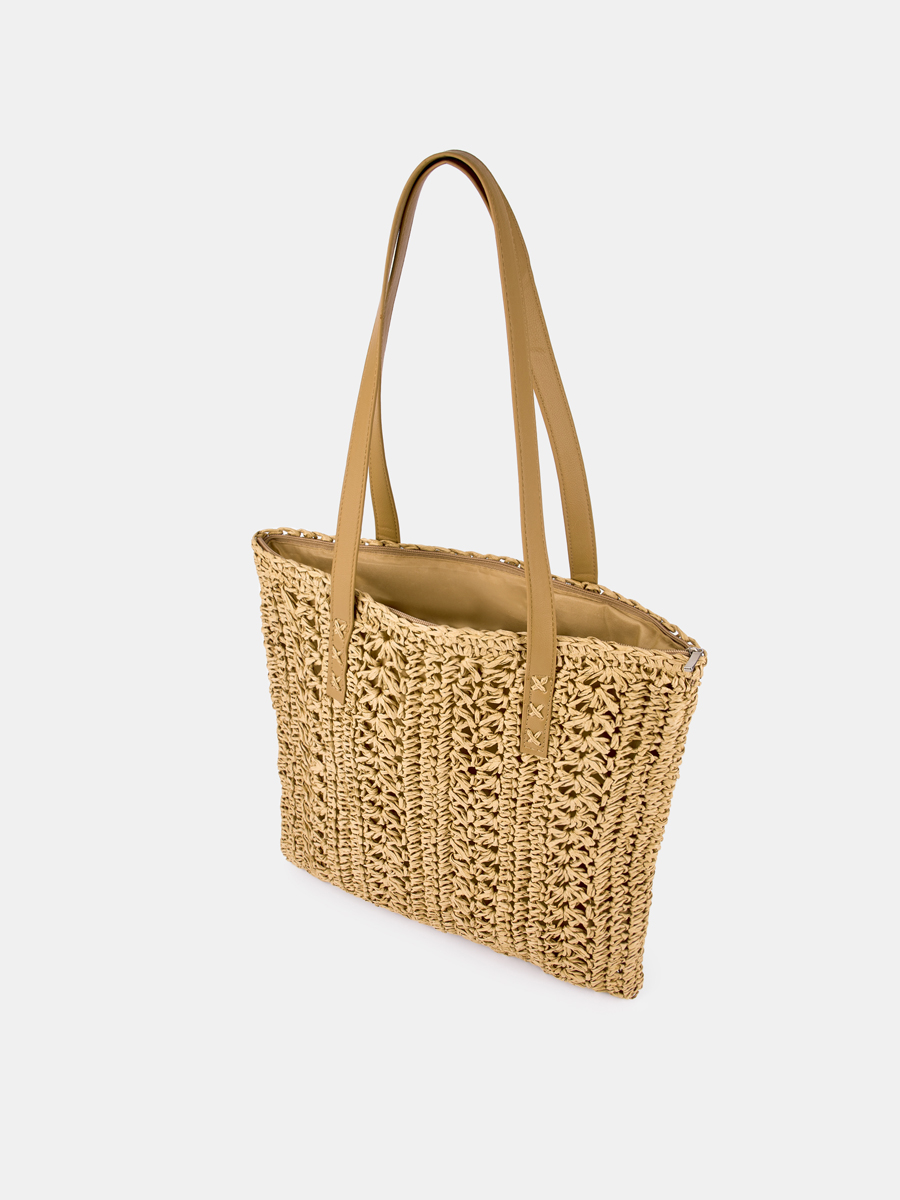 Сумка женская, плетеная, бежевая, 38x38x2