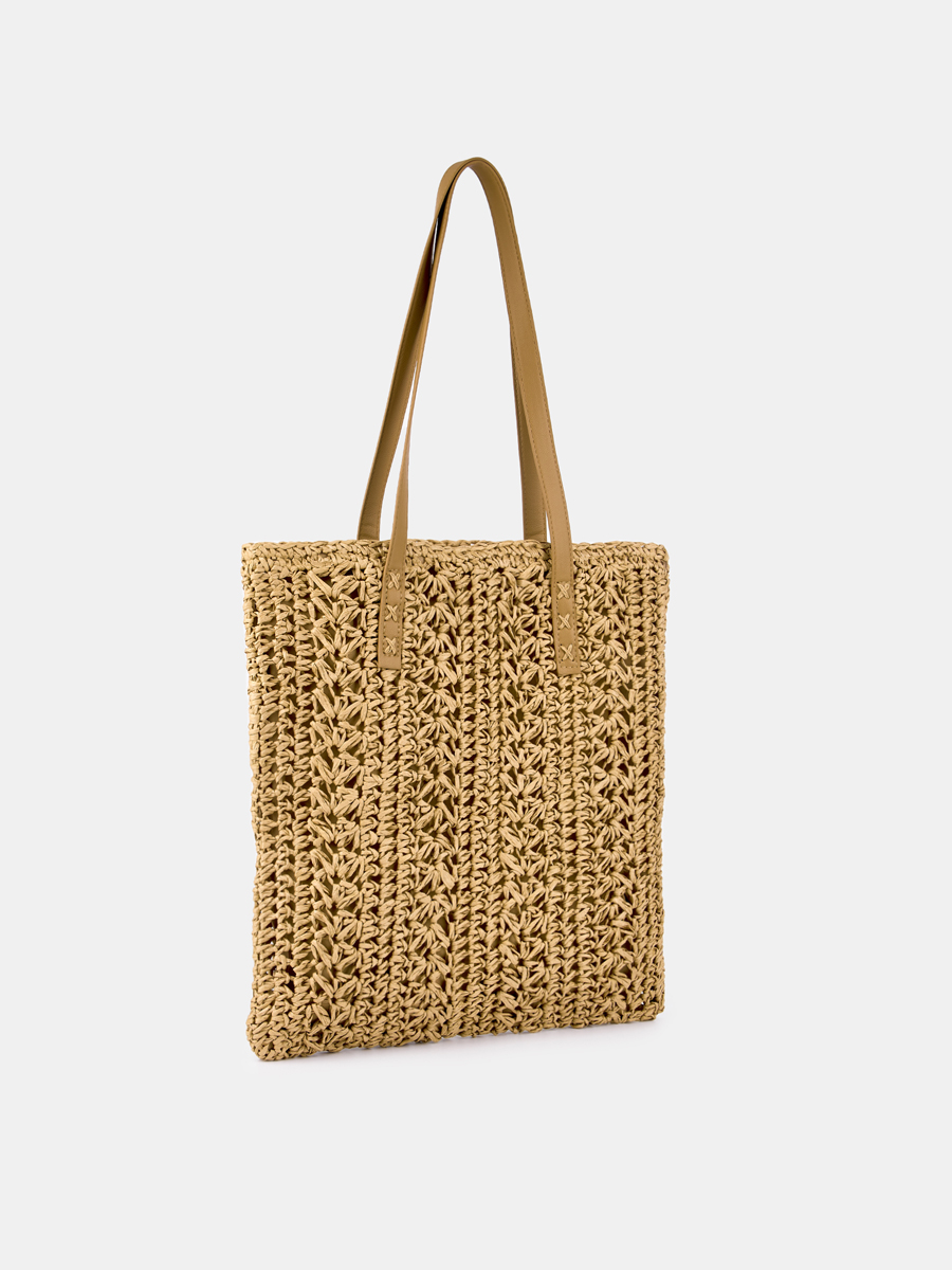 Сумка женская, плетеная, бежевая, 38x38x2