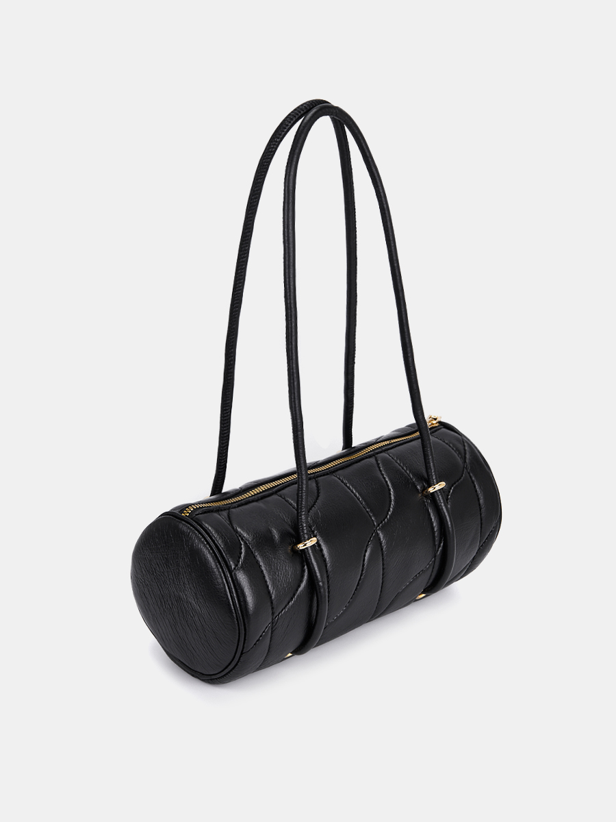 Сумка женская цилиндрической формы, черная, 28х8х13