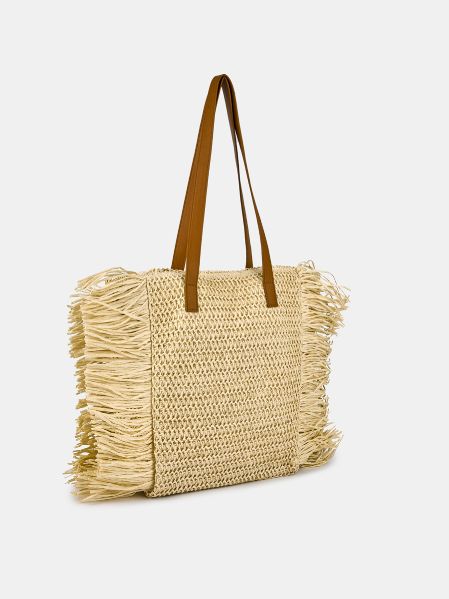 Сумка женская плетеная, бежевая, 42x13x33