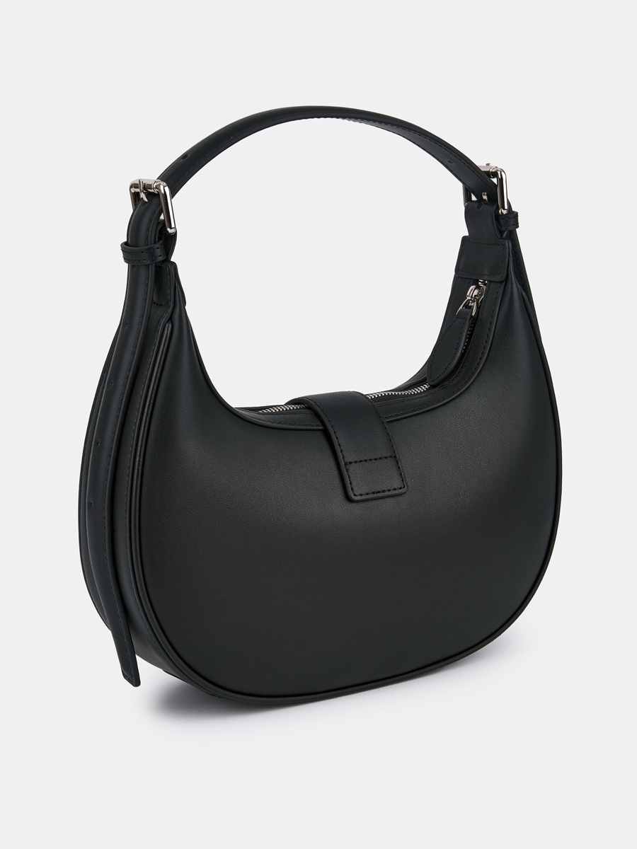 Сумка полумесяц женская из натуральной кожи, черная, 27х7х24