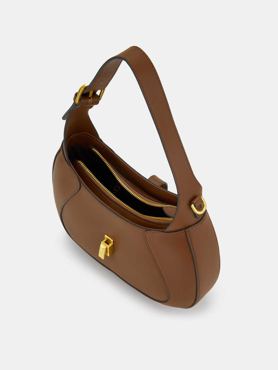  Сумка хобо женская из натуральной кожи, коричневая, 28,5х8х23