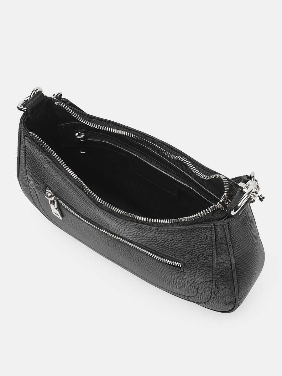 Сумка женская из натуральной кожи, черная, 28х6х17