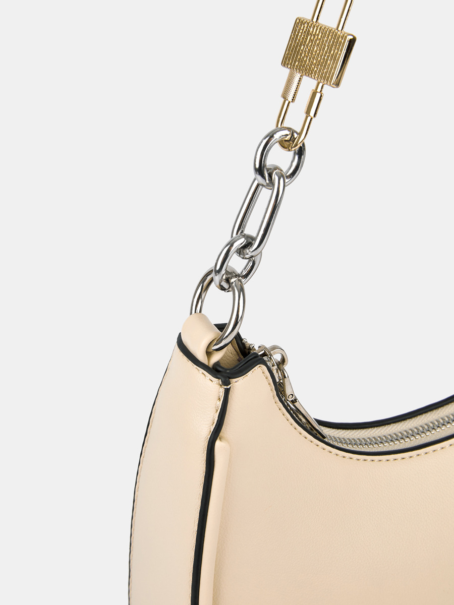 Сумка багет женская, бежевая, 27,5*8*19