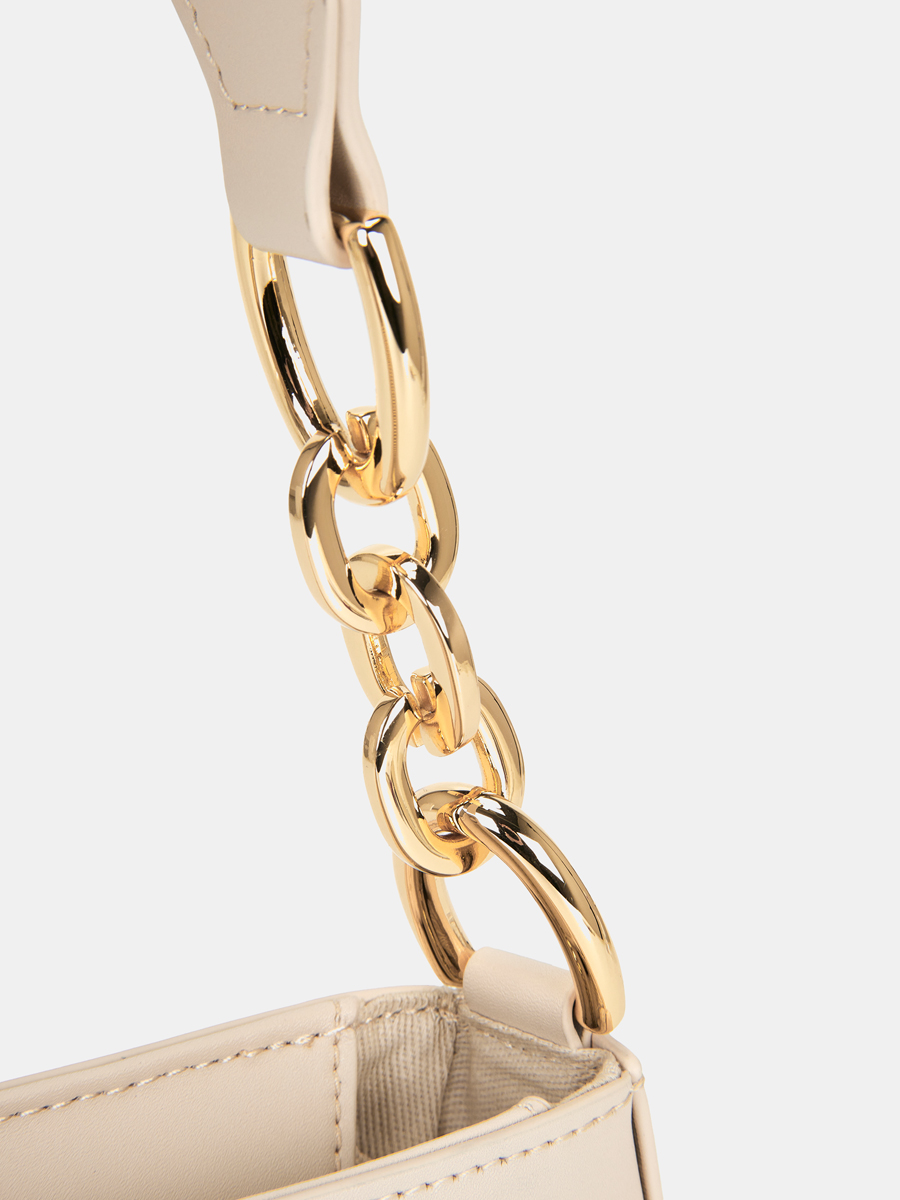 Сумка женская из натуральной кожи, бежевая, 6,5*20*25