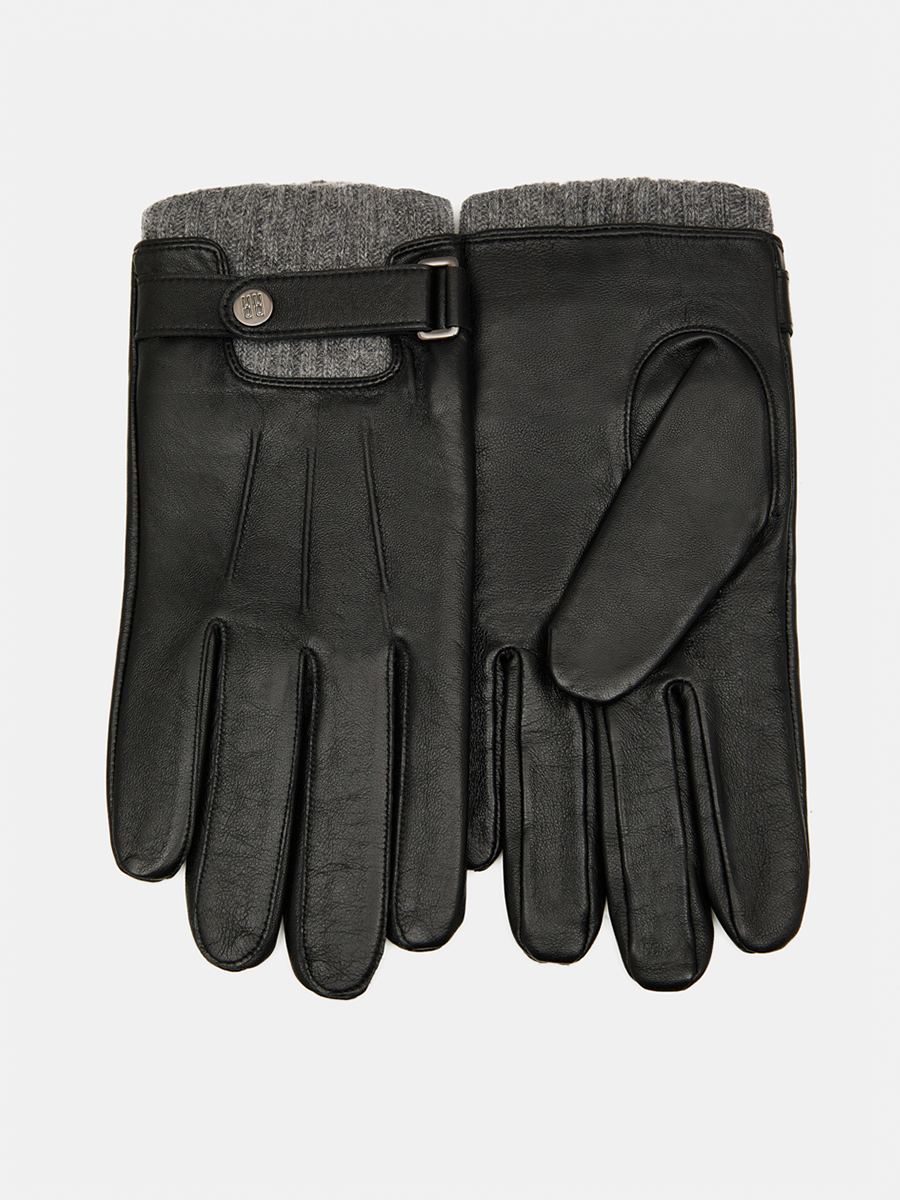 LB-0981M-RF-black/grey-8 Перчатки муж.нат.кожа70%шерсть 30% акрил р.8 черный/серый