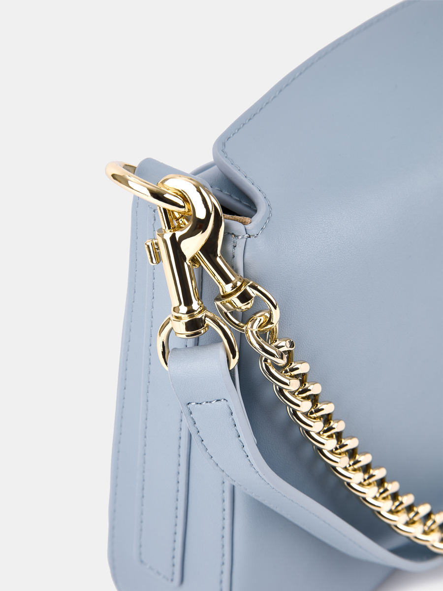 Сумка женская из натуральной кожи, голубая, 26,5х5,2х18,5