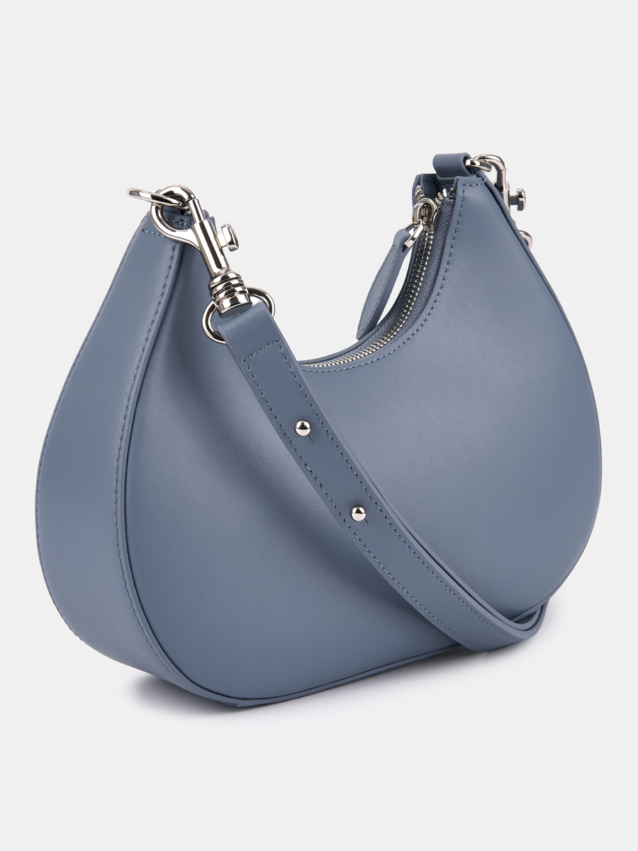 Сумка полумесяц женская из натуральной кожи, голубая, 24,5х6,5х18