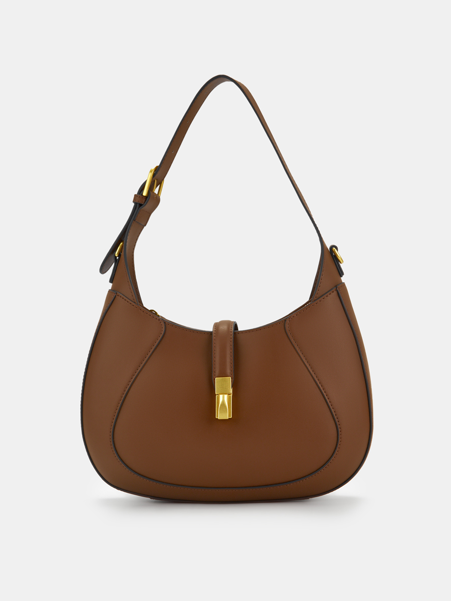  Сумка хобо женская из натуральной кожи, коричневая, 28,5х8х23