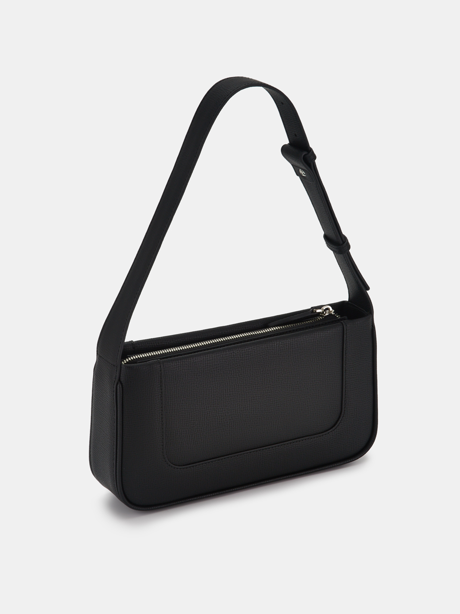  Сумка багет женская из натуральной кожи, черная, 27х6х14