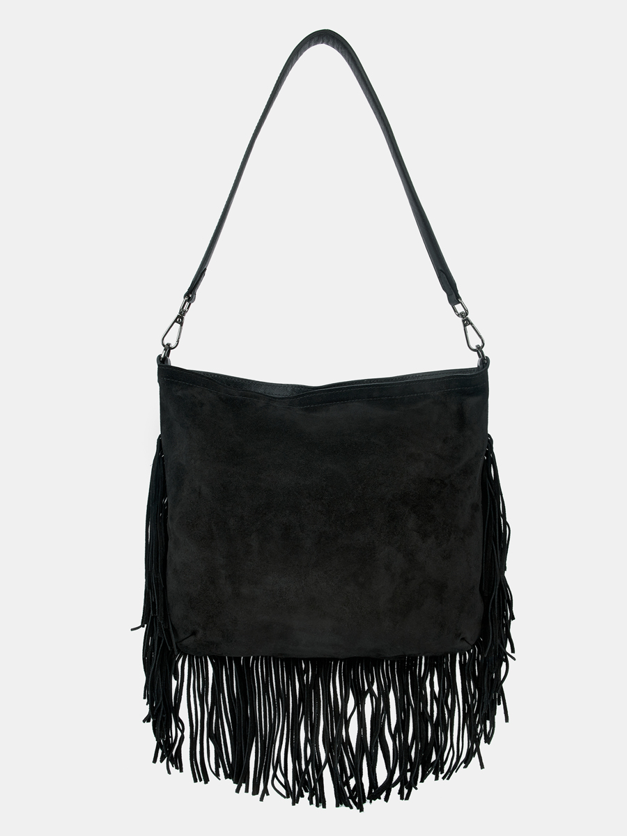 Сумка женская из натурального велюра, черная, 31,5х28х3