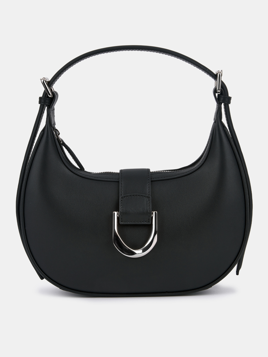 Сумка полумесяц женская из натуральной кожи, черная, 27х7х24