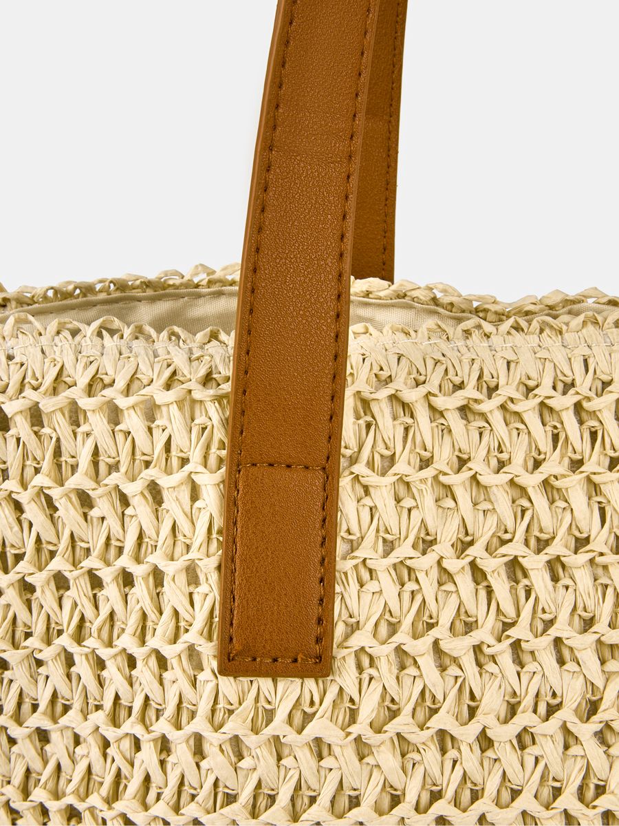 Сумка женская плетеная, бежевая, 42x13x33