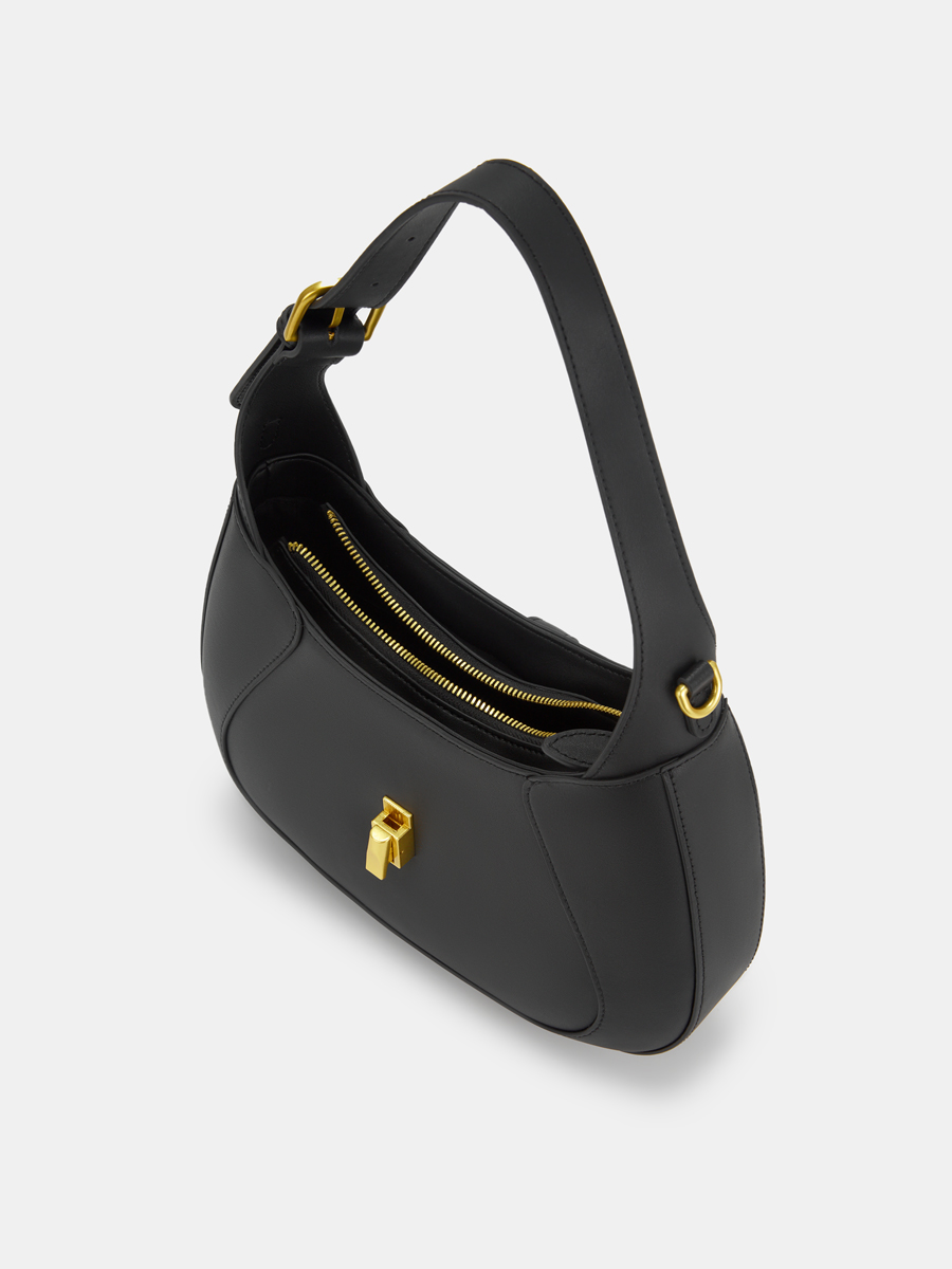  Сумка женская из натуральной кожи, черная, 28,5х8х23