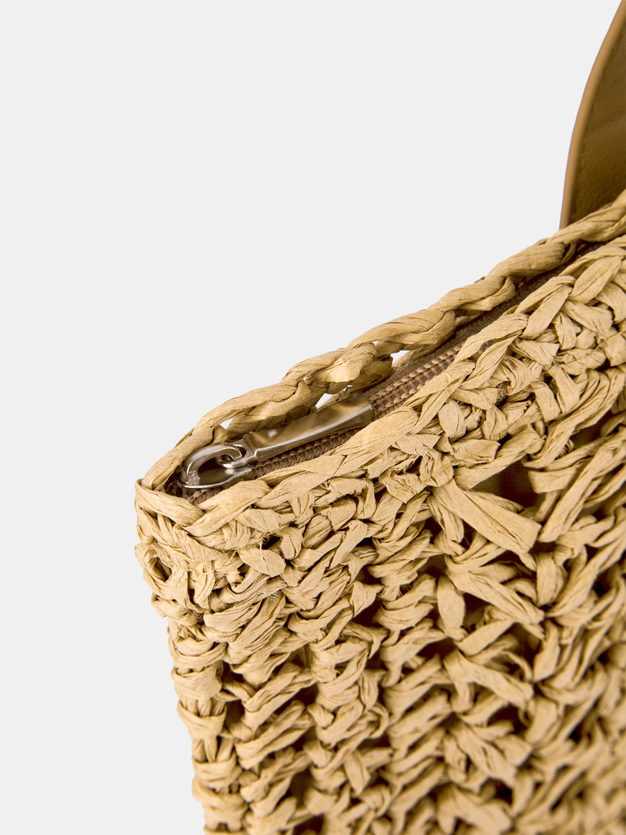 Сумка женская, плетеная, бежевая, 38x38x2