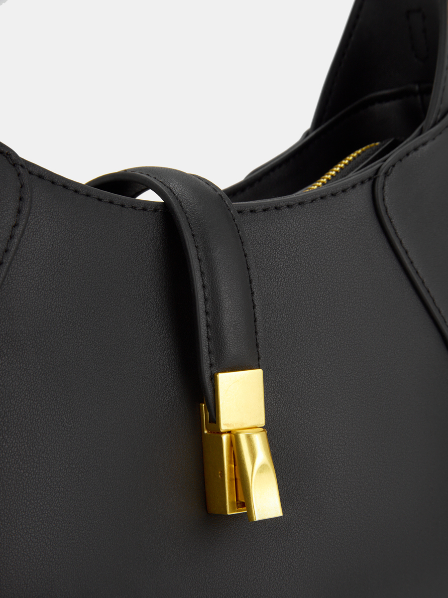  Сумка женская из натуральной кожи, черная, 28,5х8х23