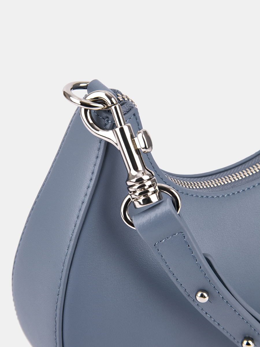 Сумка полумесяц женская из натуральной кожи, голубая, 24,5х6,5х18