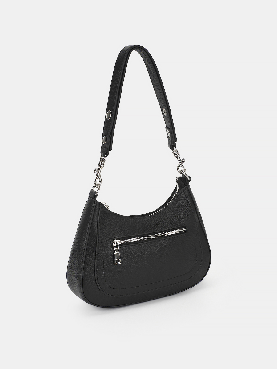 Сумка женская из натуральной кожи, черная, 28х6х17