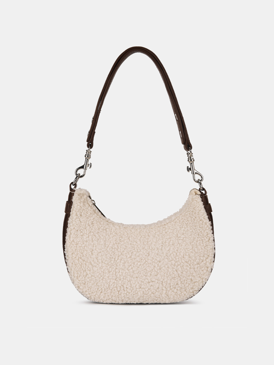 Сумка женская меховая, бежевая, 25x7x13