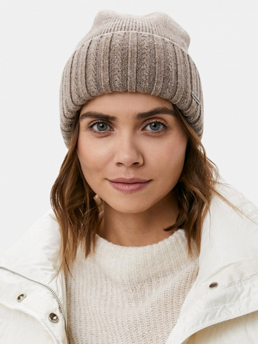110322P-14329-12 Шапка женская 60%нейлон,30%вис коз,10%ангор,без/разм.бежевая