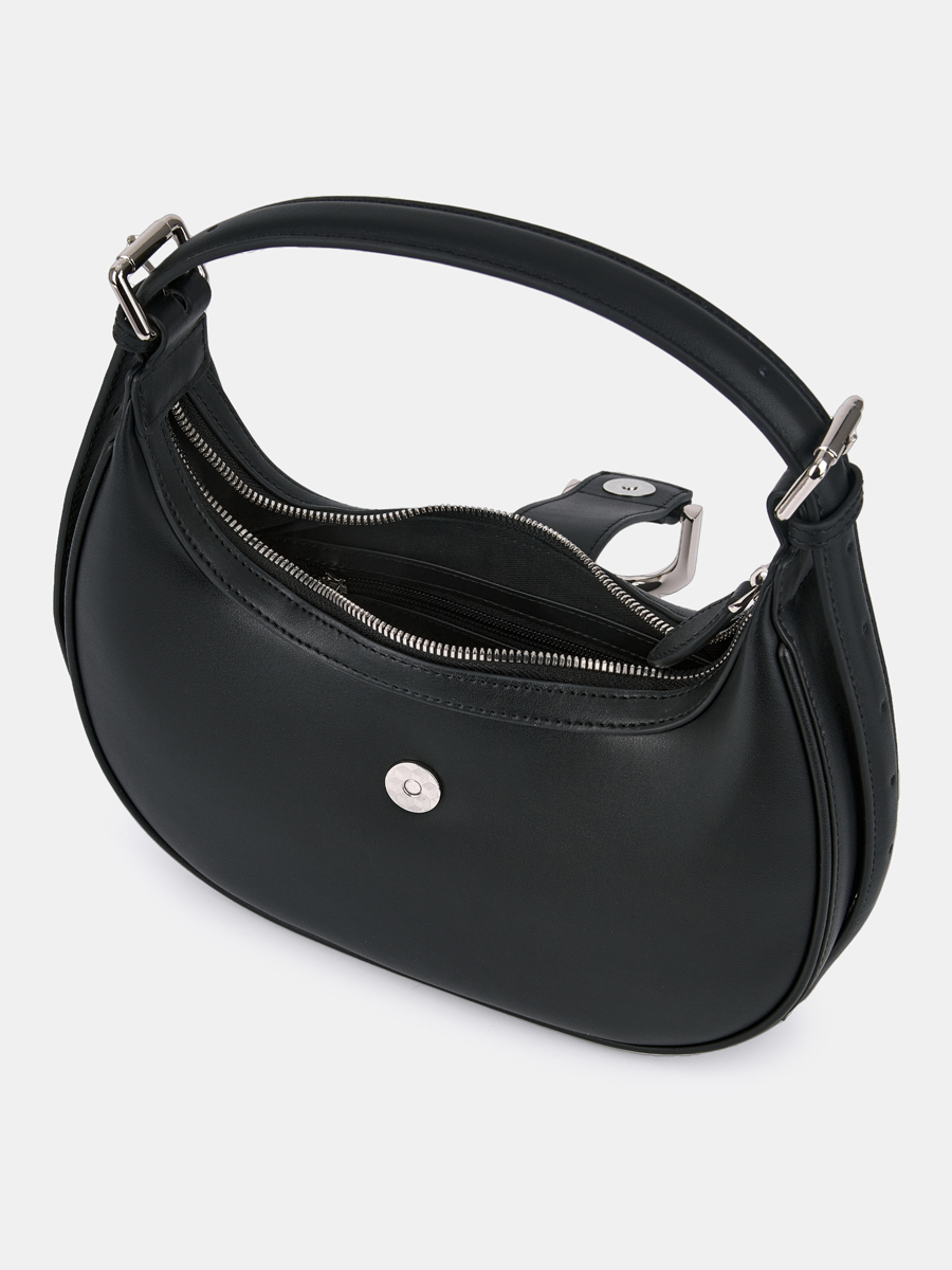 Сумка полумесяц женская из натуральной кожи, черная, 27х7х24
