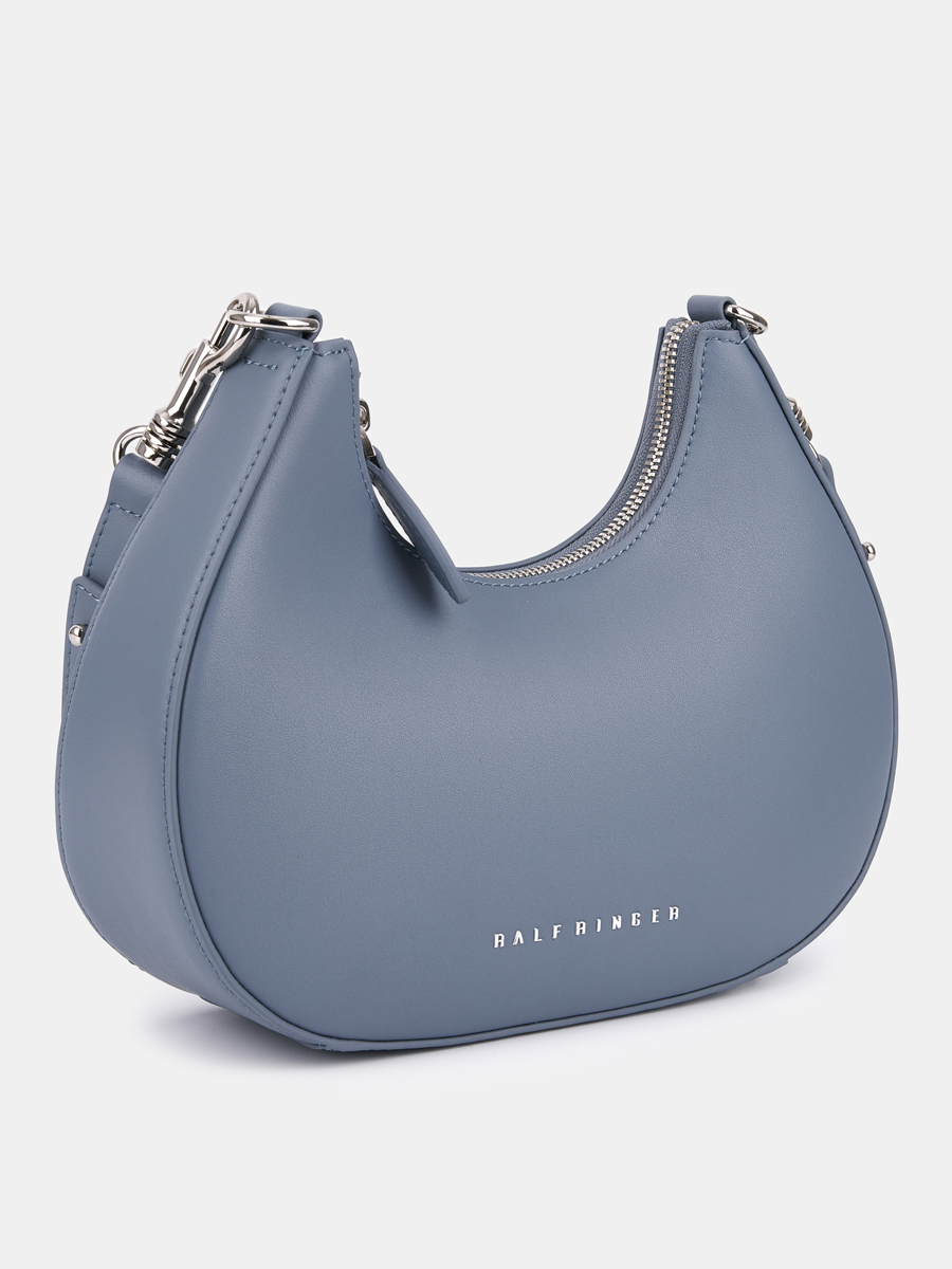 Сумка полумесяц женская из натуральной кожи, голубая, 24,5х6,5х18