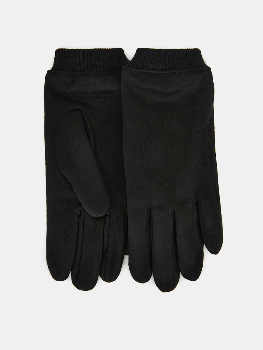 RHM3-1_Н Перчатки муж.искусствен.замша 90%полиэстер10%эластан черный