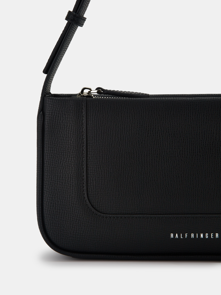  Сумка багет женская из натуральной кожи, черная, 27х6х14